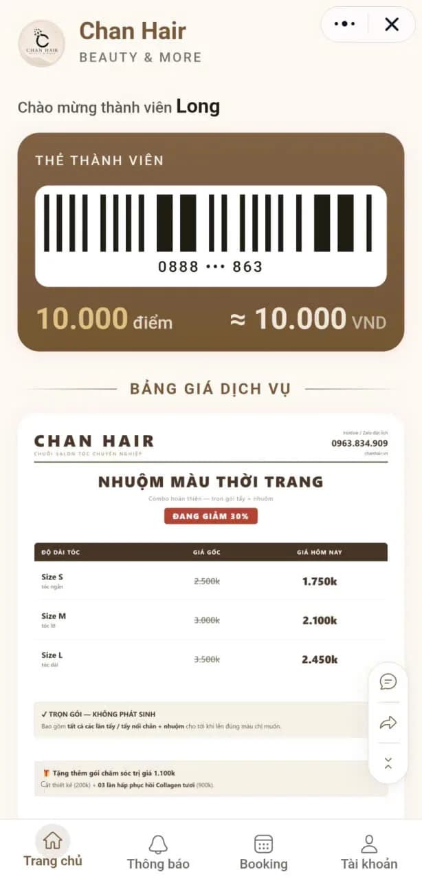 Zalo Mini App thẻ thành viên và tích điểm